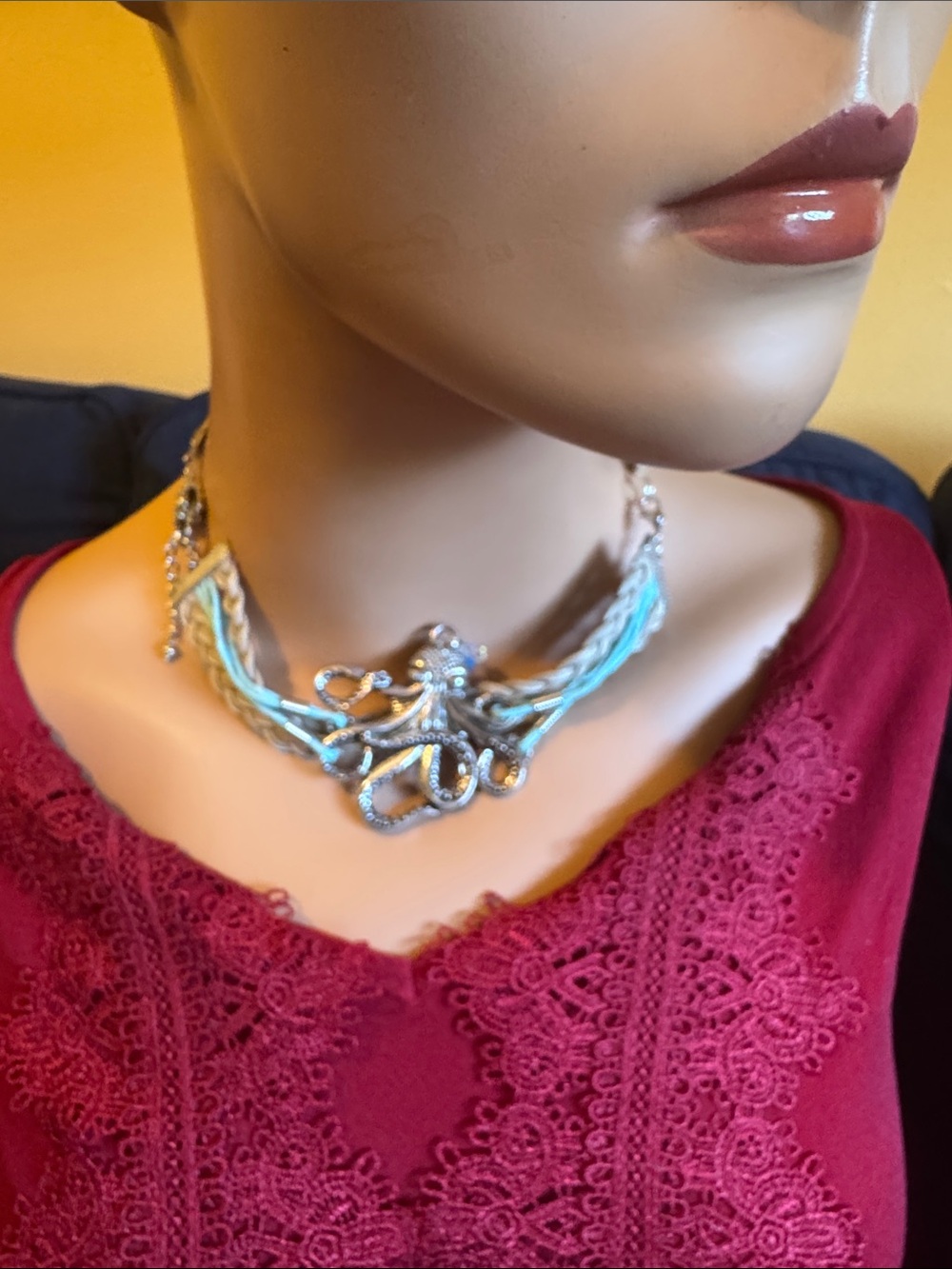 multi-layer cord bracelet/necklace  featuring large textured S/T octopus charm